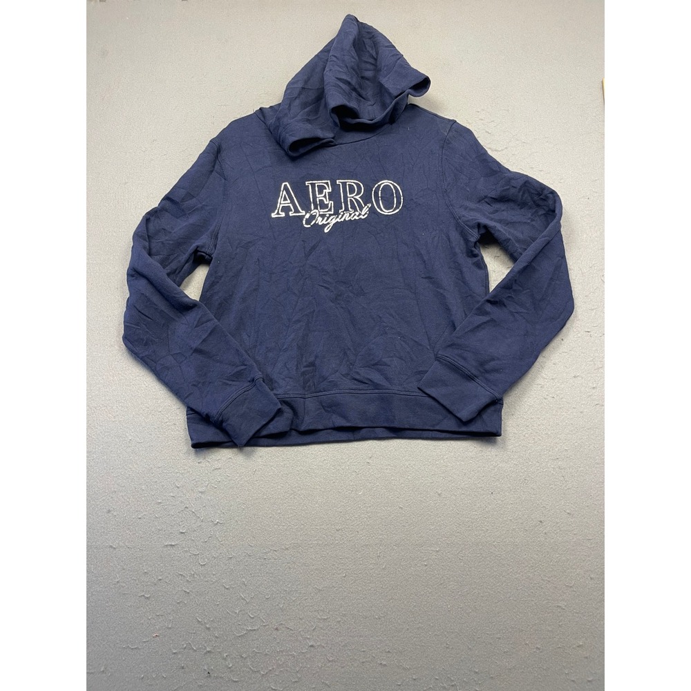 Aeropostale Hoodie Fleece Navy Blue Graphic Medium Womens